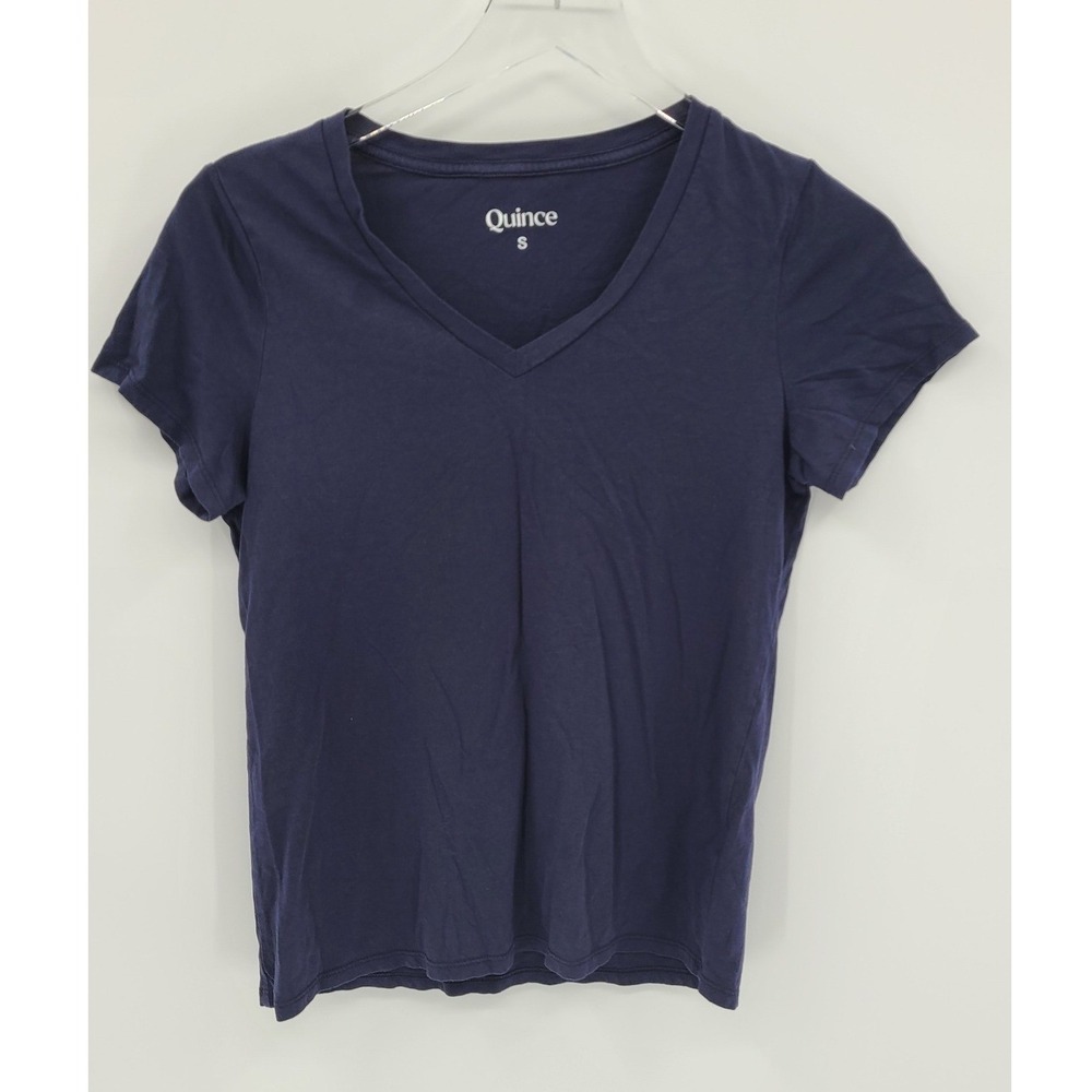 Quince Navy Blue V Neck Short Sleeve T Shirt Basic Casual Top Womens Size Small‎